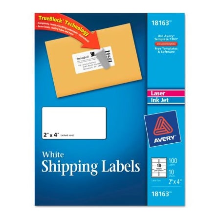 Avery Avery Shipping Labels for Laser and Ink Jet Printers, 2 x 4, White, 100/Pack 18163